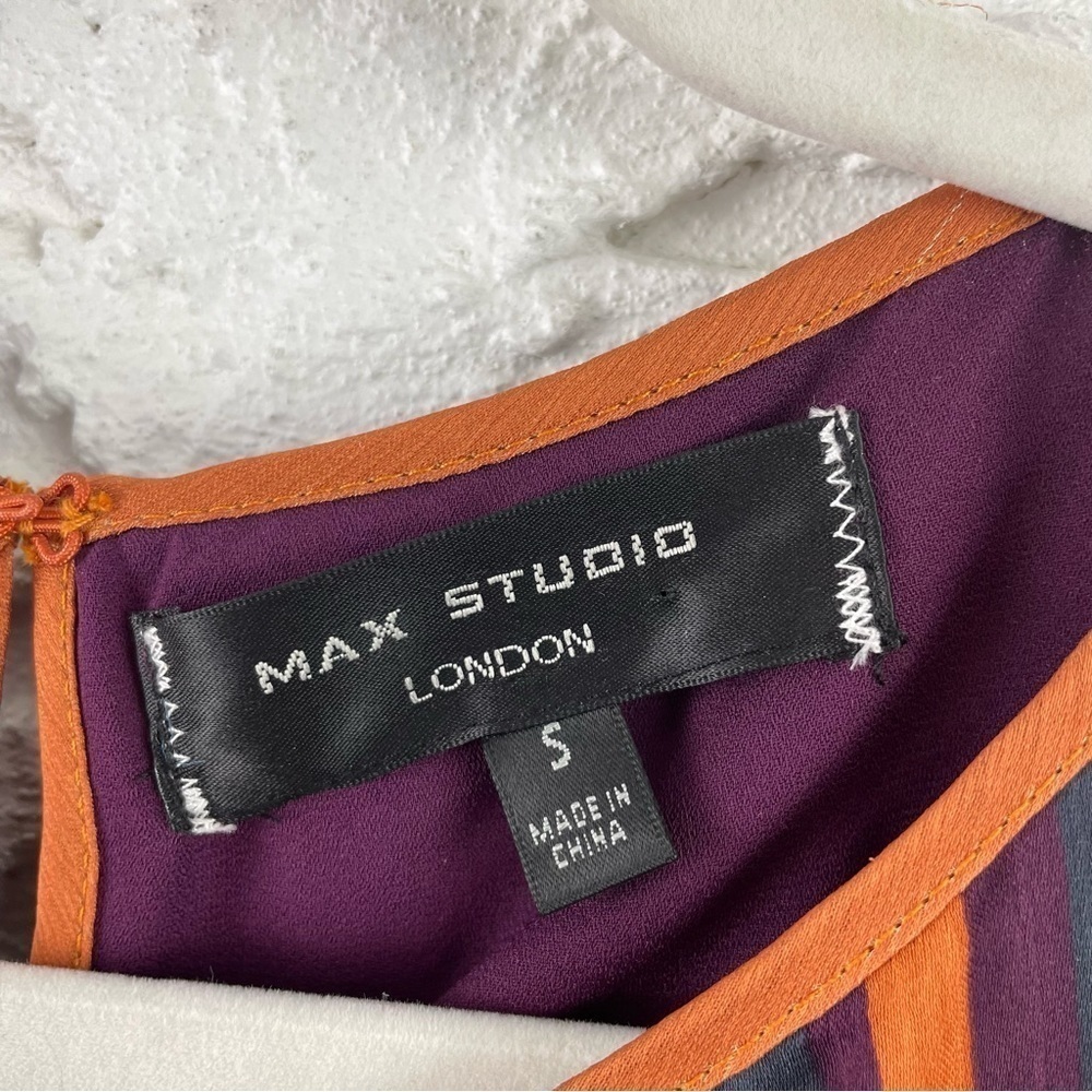 Max Studio London Sleeveless Midi Dress Silky Flowy V-Neck Multi Color Stripe S - Picture 13 of 16